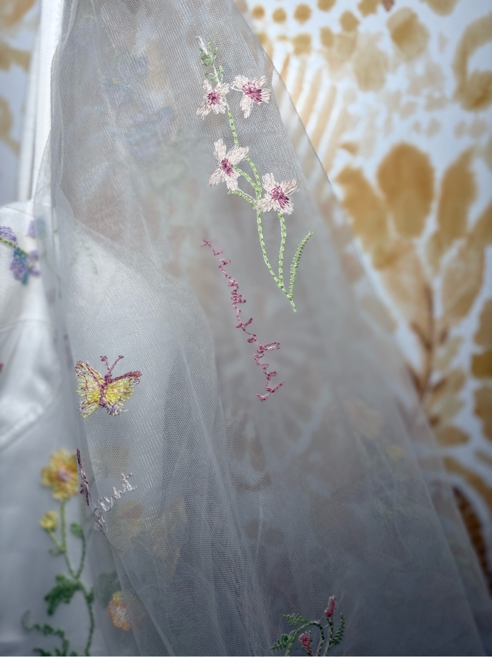 Floral Embroidered Tulle Midi Dress Romantic Cottagecore Wedding Guest Fairycore - Picture 6 of 8